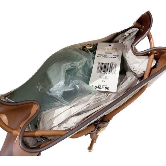 Michael Kors backpack phoebe medium flap drawstring MK signature Vanilla - Picture 6 of 7